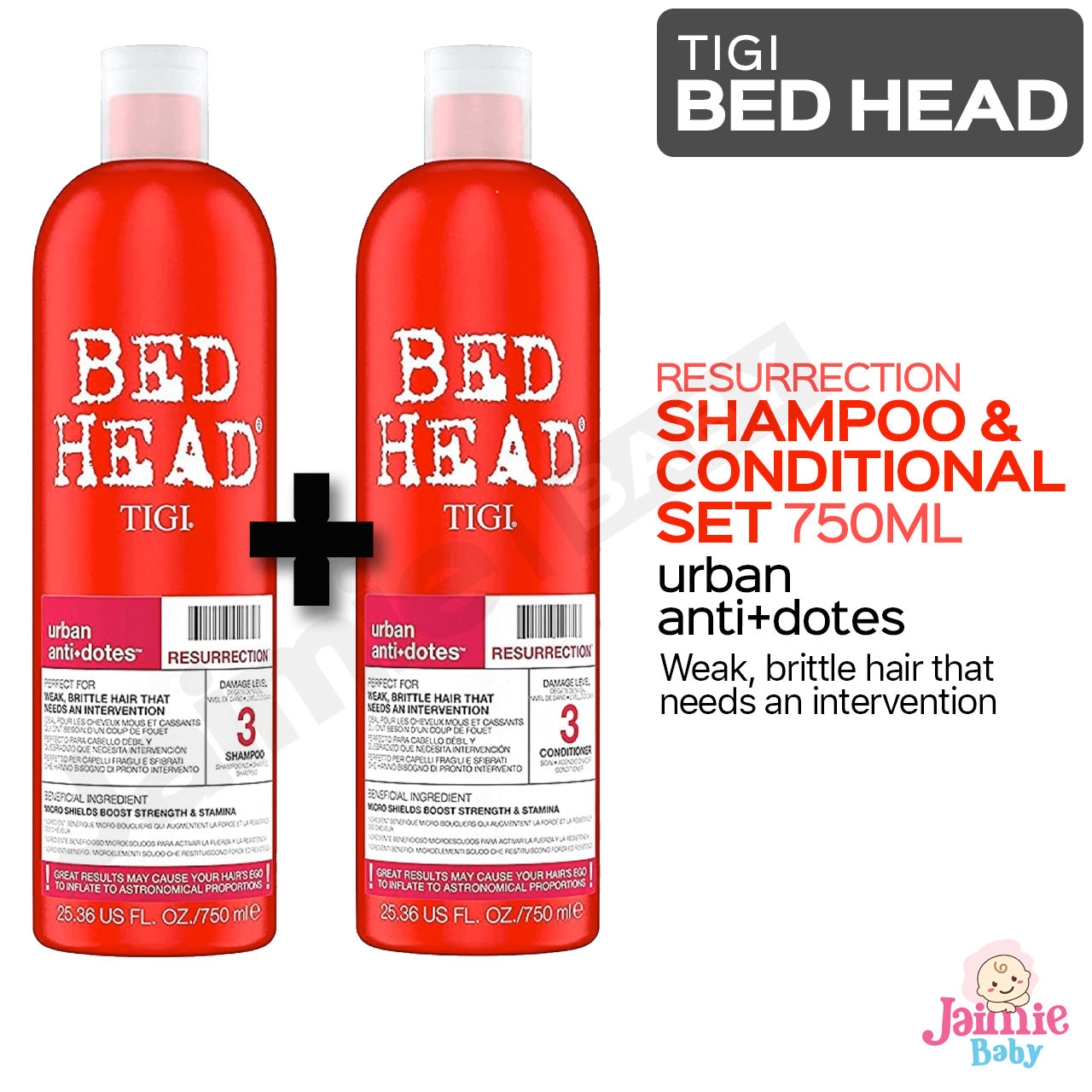 TIGI Bed Head Resurrection Shampoo Conditional Set 750ml for damaged h –  Jaimie Baby