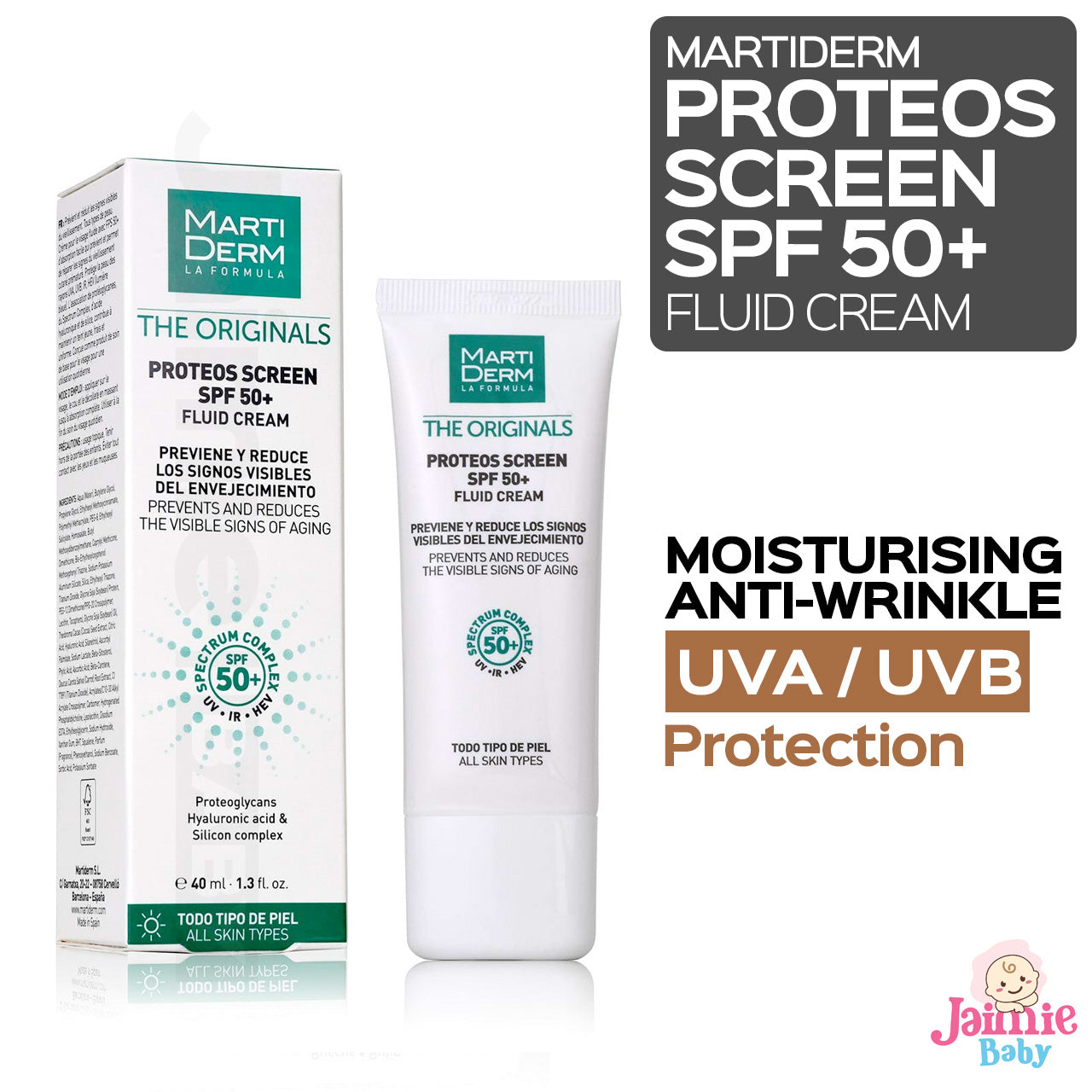 Martiderm Proteos Screen SPF 50+ Fluid Cream moisturiser anti wrinkle sunscreen sunblock 40ml