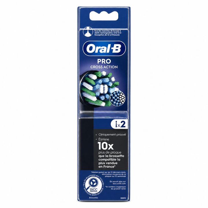 Oral-B Cross Action PRO Black replacement brush heads, 2 pack – front packaging
