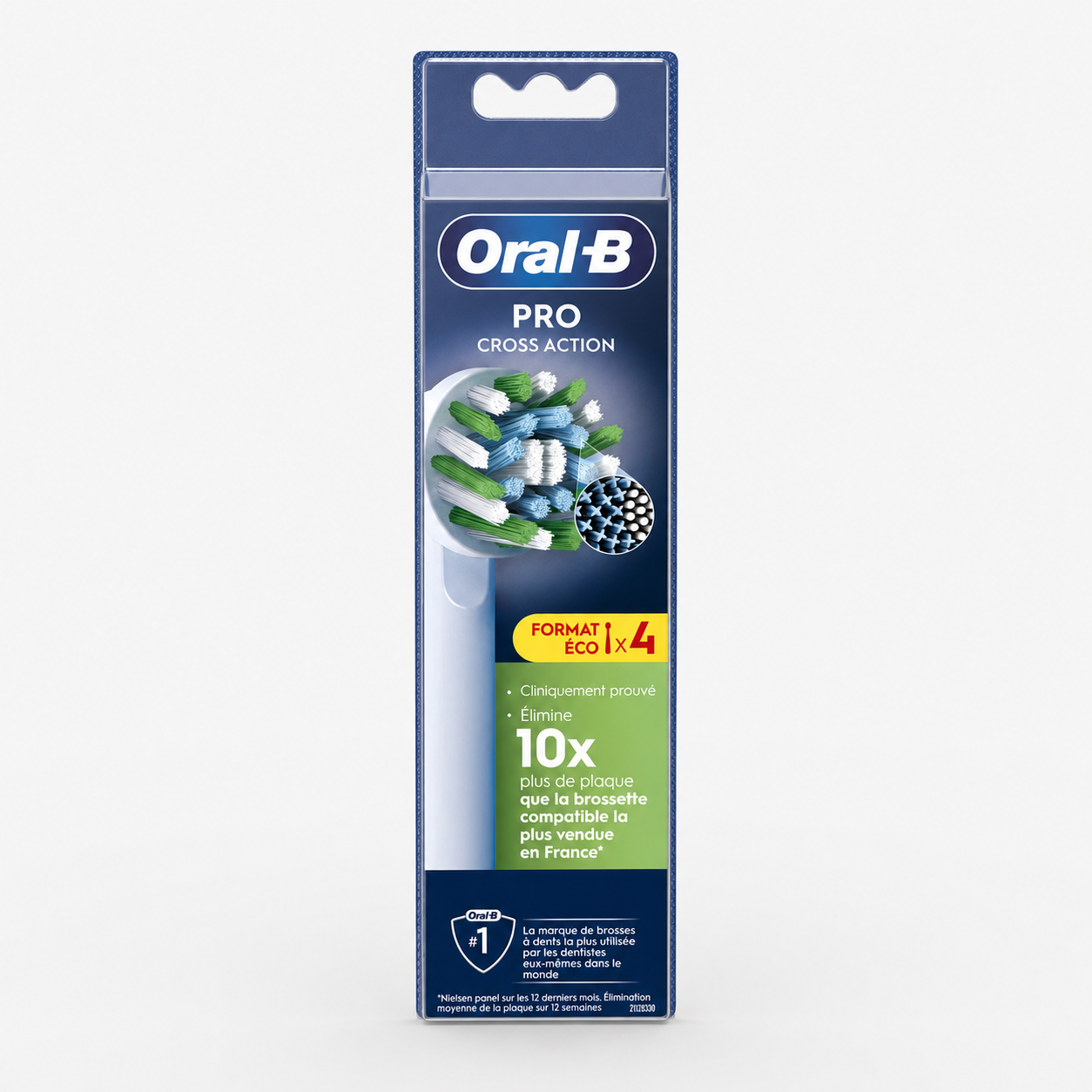 Front of Oral-B Cross Action PRO White replacement brush heads 4-pack packaging