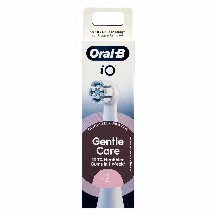 Oral-B iO Gentle Care white replacement brush heads 2 pack front