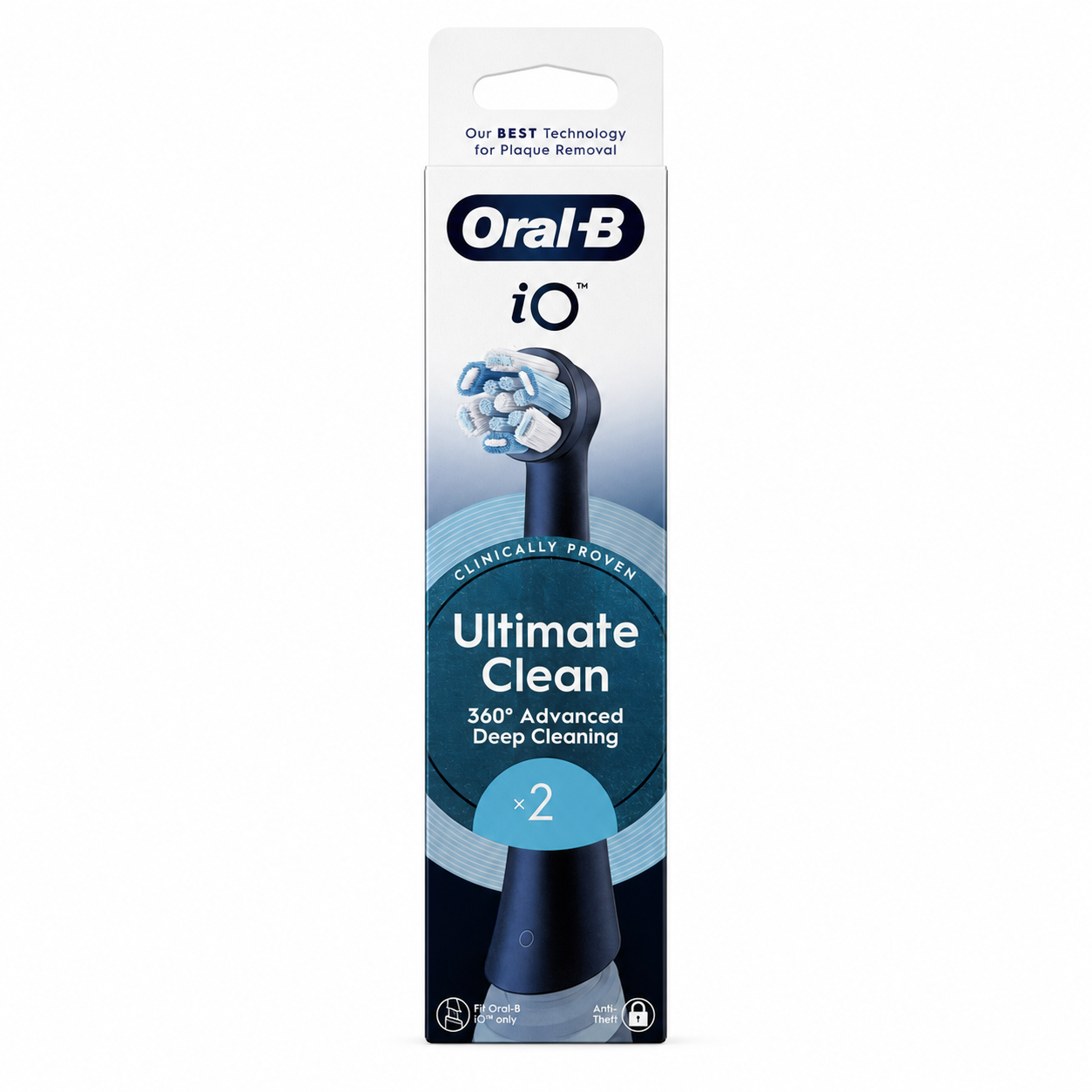 Oral-B iO Ultimate Clean Black replacement brush heads 2 pack front packaging