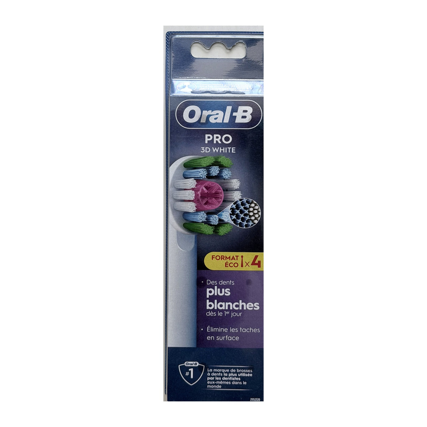 Oral-B PRO 3D White replacement brush heads 4-pack, front packaging