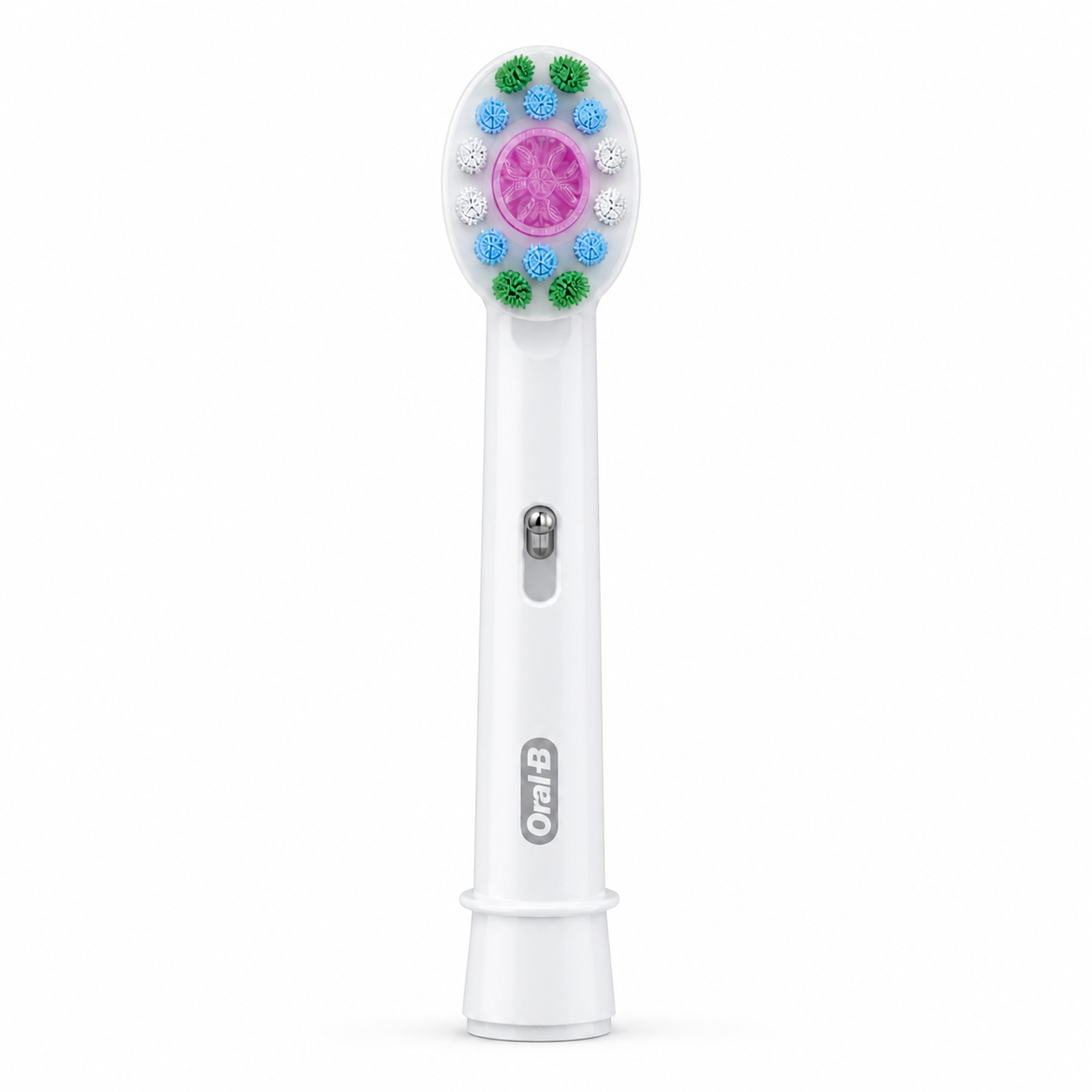 Single Oral-B PRO 3D White oval replacement brush head on a white background