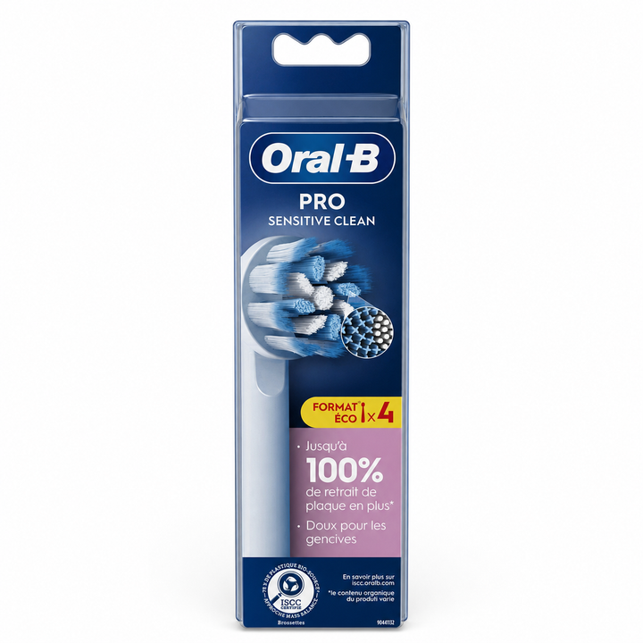 Oral-B PRO Sensitive Clean White replacement brush heads 4-pack, front packaging