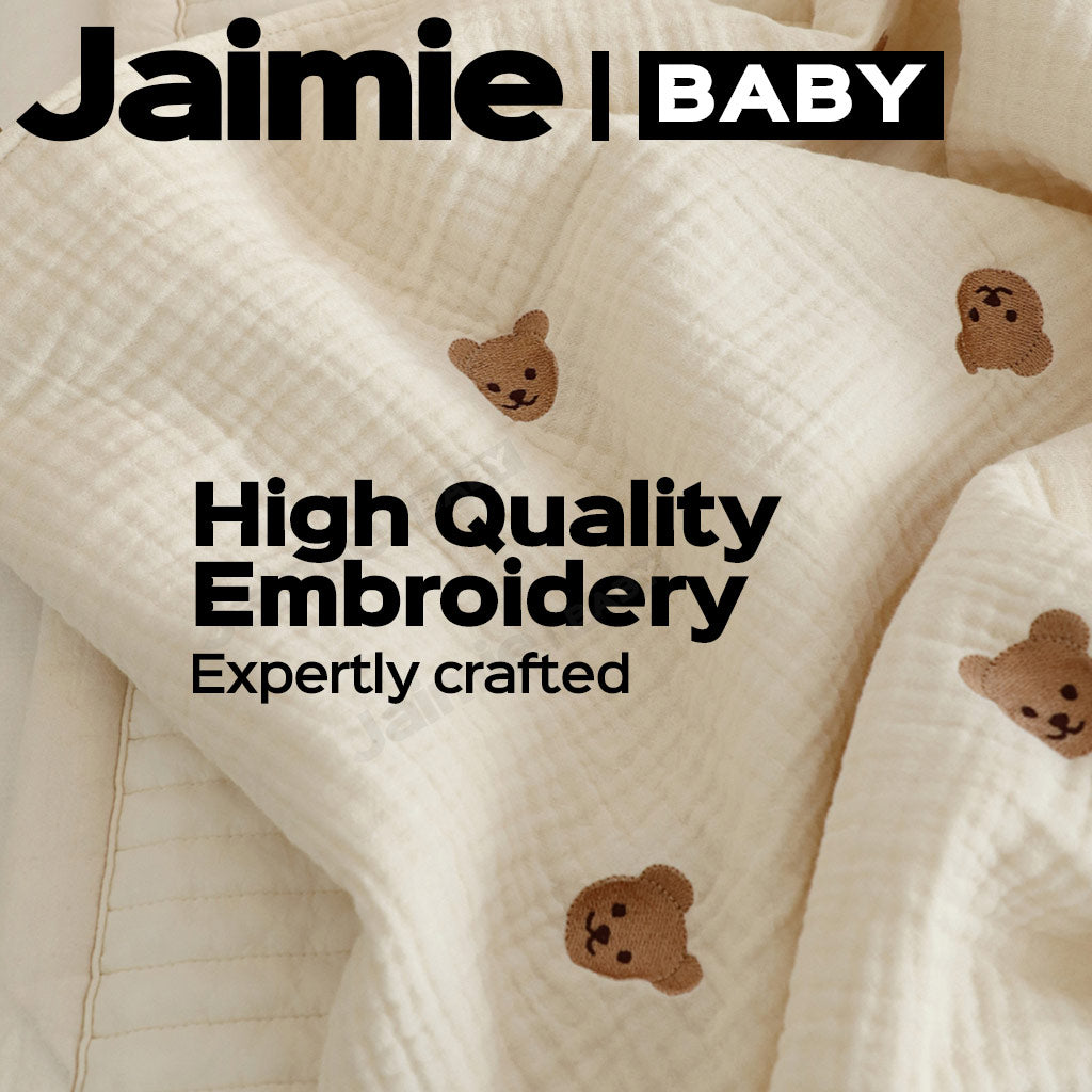 Chez BeBe 쉐베베 6-layers gauze cotton new born baby blanket with Bear or Bunny Embroidery