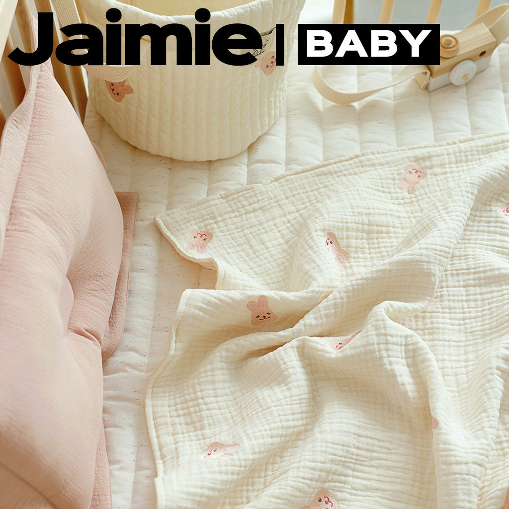 Chez BeBe 쉐베베 6-layers gauze cotton new born baby blanket with Bear or Bunny Embroidery