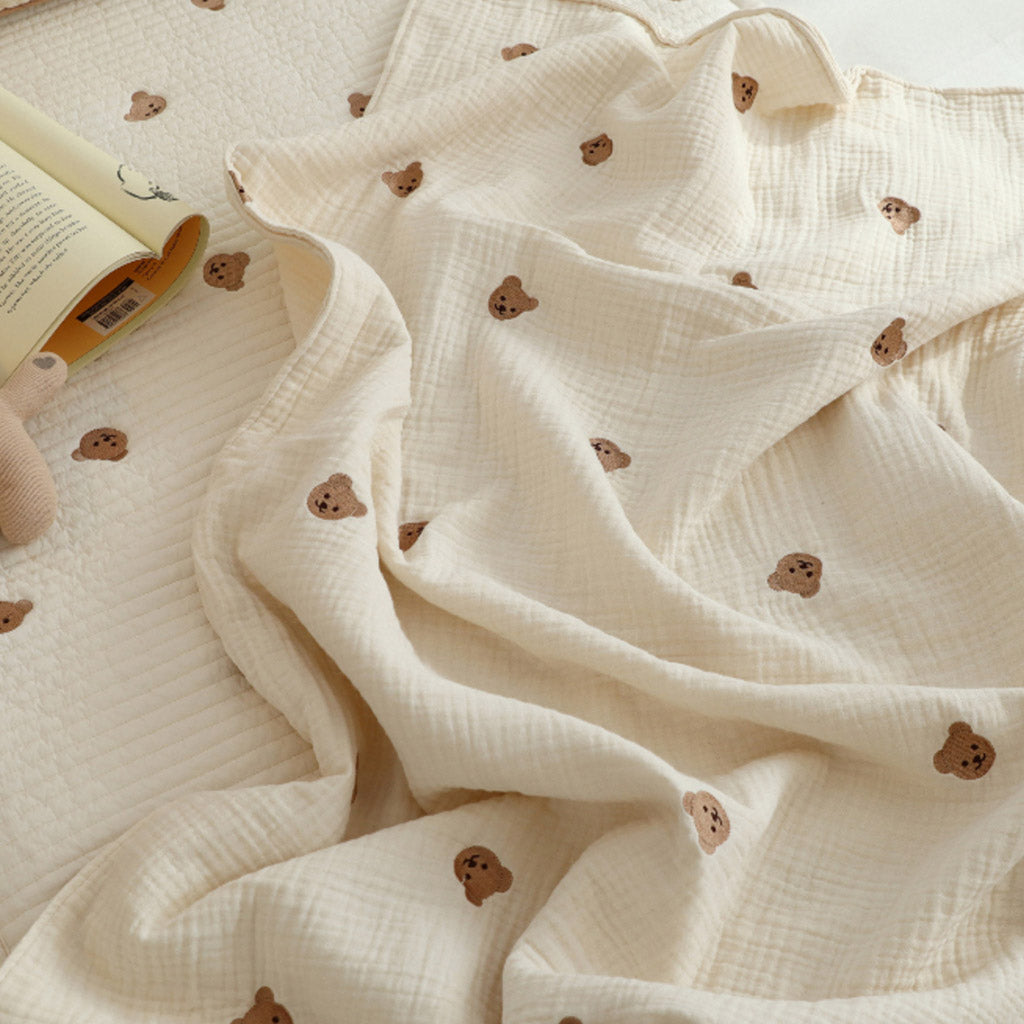 Chez BeBe 쉐베베 6-layers gauze cotton new born baby blanket with Bear or Bunny Embroidery
