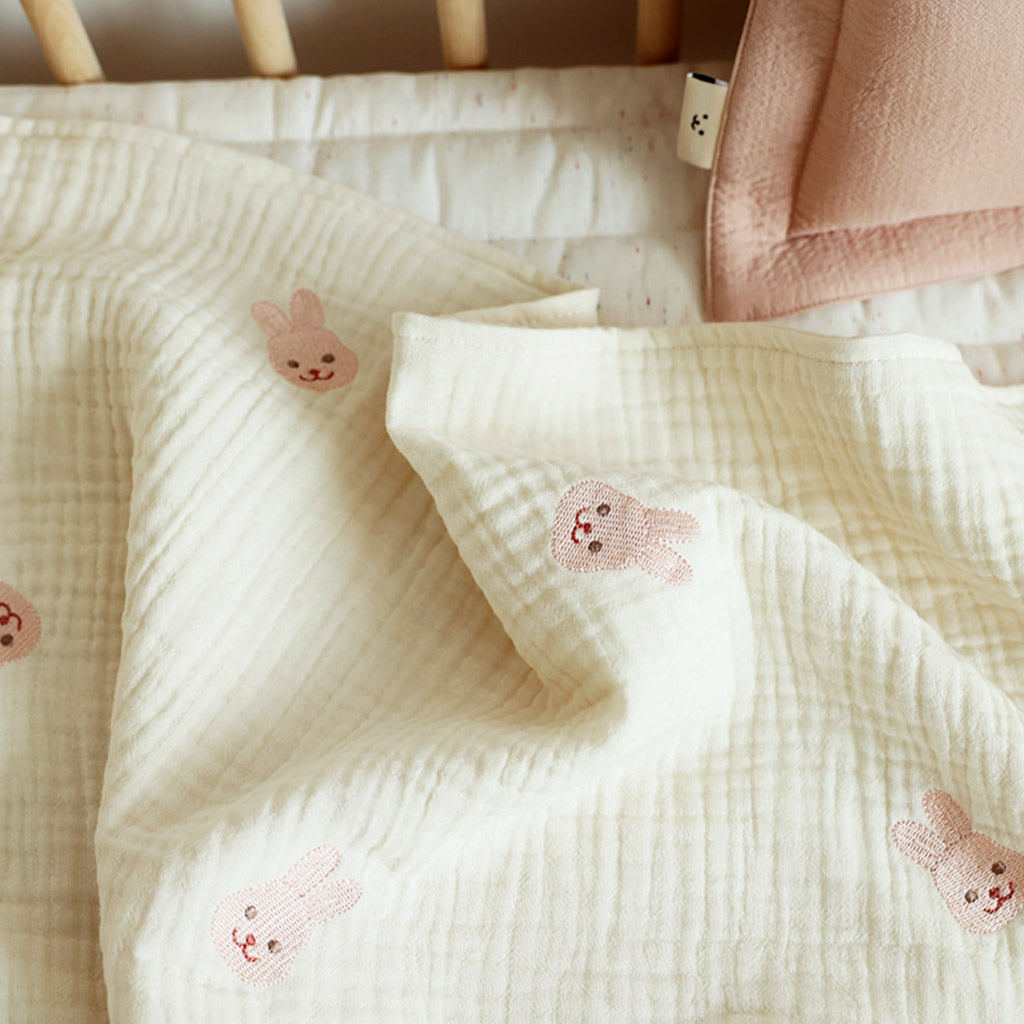 Chez BeBe 쉐베베 6-layers gauze cotton new born baby blanket with Bear or Bunny Embroidery