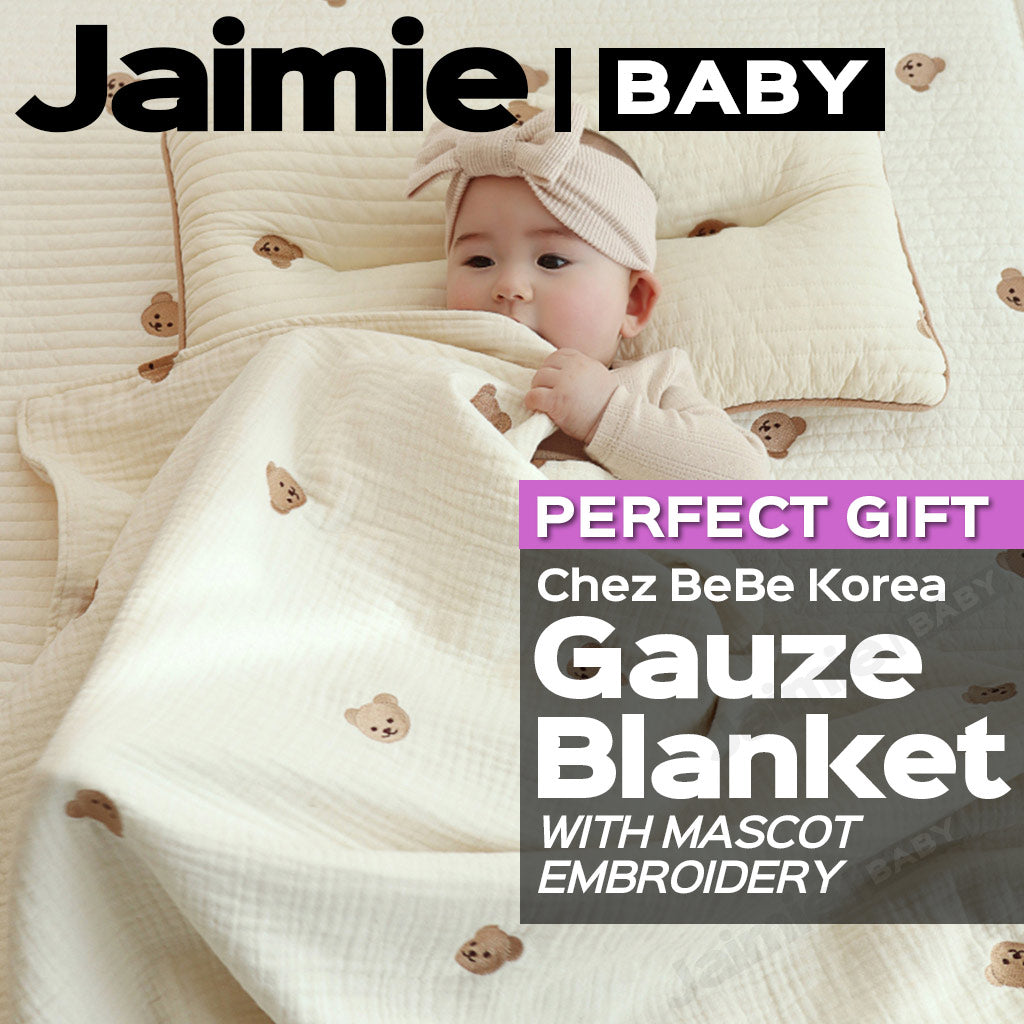Chez BeBe 쉐베베 6-layers gauze cotton new born baby blanket with Bear or Bunny Embroidery
