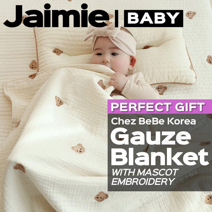 Chez BeBe 쉐베베 6-layers gauze cotton new born baby blanket with Bear or Bunny Embroidery